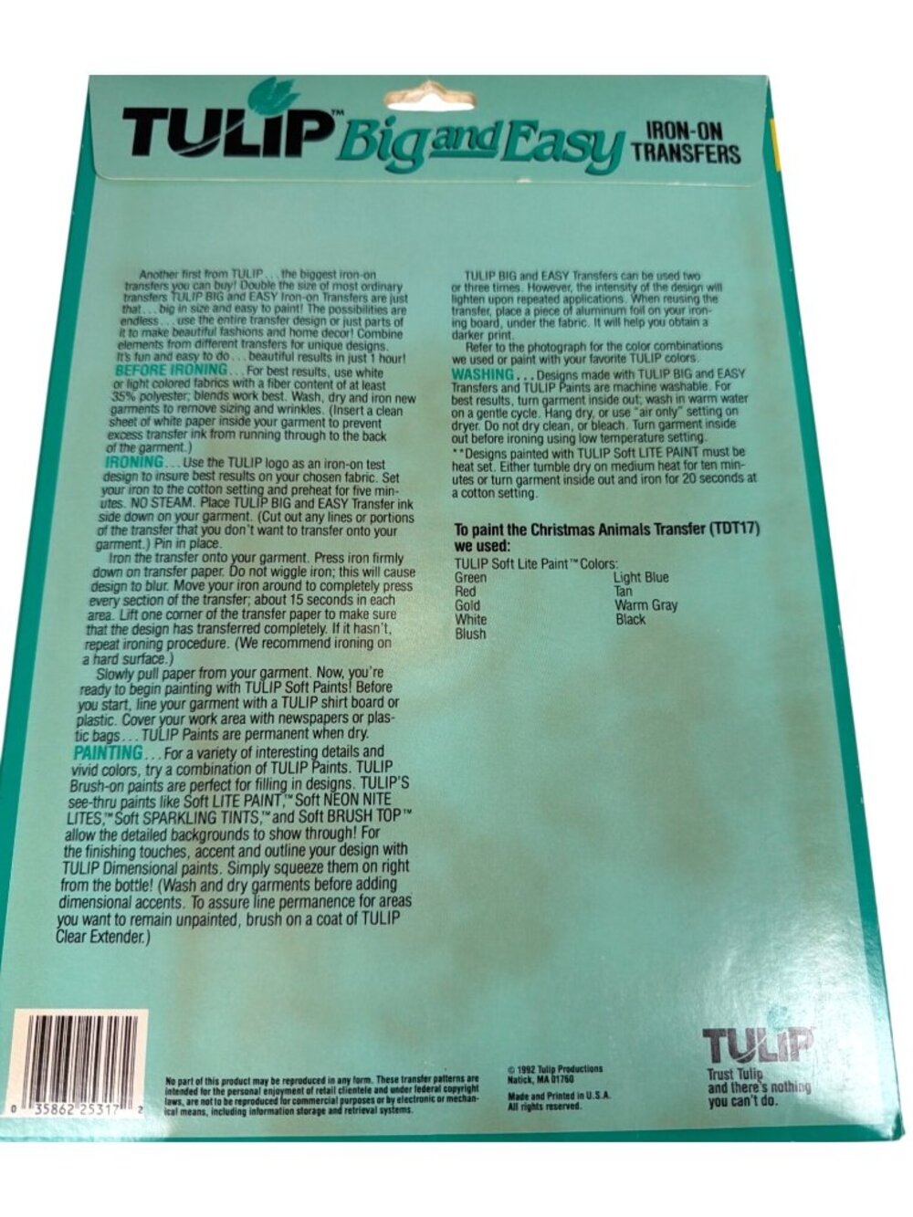 VTG 1992 Tulip Big Easy Iron-On Fabric Transfers GIANT Paint Craft Lot Set of 4 - Picture 5 of 16